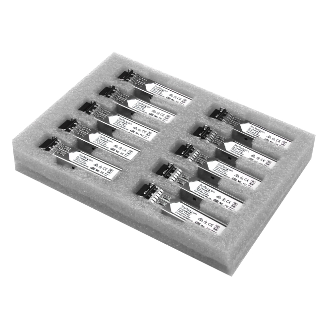 StarTech.com Paquete de 10 Módulos SFP Compatibles con Cisco - Multimodo 1GbE StarTech.com Paquete de 10 Módulos SFP GLC-SX-MM 1000BASE-SX Multimodo 1GbE con LC, 550m, 850nm, compatibles con Cisco modelo IE3200, IE3300 y ME1200. SKU: GLCSXMM10PST