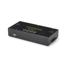 Imagen del clonador y borrador autónomo StarTech.com para discos duros y SSD SATA, incluye pantalla LCD y cumple con TAA. SKU: SATSASDUPE11.