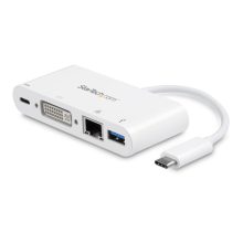 StarTech.com adaptador multipuertos USB-C a DVI-D con carga de 60W, GbE, USB-A, y mini dock portátil; SKU DKT30CDVPD