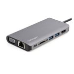 Adaptador multipuertos USB-C de StarTech.com con mini docking station para viajes con HDMI de 4K o VGA de 1080p, hub ladrón USB 3.0, PD de 100W, SD, Ethernet, audio y micrófono. SKU: DKT30CHVAUSP