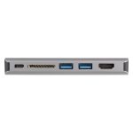 Adaptador multipuertos USB-C de StarTech.com con mini docking station para viajes con HDMI de 4K o VGA de 1080p, hub ladrón USB 3.0, PD de 100W, SD, Ethernet, audio y micrófono. SKU: DKT30CHVAUSP