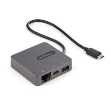 StarTech.com adaptador multipuertos USB-C con opciones HDMI o VGA, que incluye un cable de 29cm y múltiples puertos USB A y USB Type C, SKU DKT31CHVL.