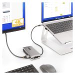 Adaptador multipuertos USB-C StarTech.com con HDMI 4K a 60Hz, VGA, tres puertos USB, Power Delivery de 100W y cable de 30cm. SKU: DKT31CVHPD3