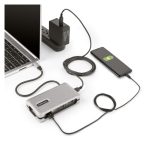 Adaptador multipuertos USB-C StarTech.com con HDMI 4K a 60Hz, VGA, tres puertos USB, Power Delivery de 100W y cable de 30cm. SKU: DKT31CVHPD3