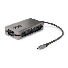 Adaptador multipuertos USB-C StarTech.com con HDMI 4K a 60Hz, VGA, tres puertos USB, Power Delivery de 100W y cable de 30cm. SKU: DKT31CVHPD3