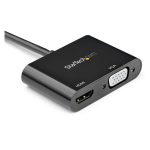 Imagen del adaptador StarTech.com que convierte DisplayPort 1.2 HBR2 a HDMI 2.0 (4K 60Hz) o VGA 1080p, SKU DP2VGAHD20. Ideal para conectar dispositivo DP a un monitor HDMI o VGA.
