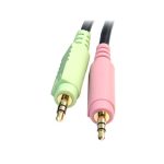 Imagen del cable conmutador KVM USB DisplayPort de StarTech.com con 4 en 1, audio y micrófono, y 6 pies de longitud. SKU: DP4N1USB6