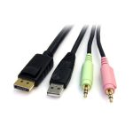 Imagen del cable conmutador KVM USB DisplayPort de StarTech.com con 4 en 1, audio y micrófono, y 6 pies de longitud. SKU: DP4N1USB6