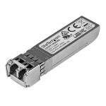 Imagen del módulo transceptor SFP+ de StarTech.com compatible con el modelo EX-SFP-10GE-SR de Juniper. Ofrece 10GBASE-SR, fibra multimodo, 10GbE Ethernet, conectividad LC a 300m y DDM. SKU: EXSFP10GESRS