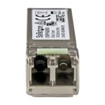 Imagen del módulo transceptor SFP+ de StarTech.com compatible con el modelo EX-SFP-10GE-SR de Juniper. Ofrece 10GBASE-SR, fibra multimodo, 10GbE Ethernet, conectividad LC a 300m y DDM. SKU: EXSFP10GESRS