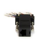 Imagen del adaptador conversor StarTech.com de DB9 a RJ45, con conectores macho a hembra y SKU GC98MF