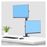 StarTech.com soporte de sobremesa para dos monitores apilados verticalmente de 49 pulgadas, capacidad de carga de 32kg, de mordaza en C, SKU H2MPV-MONITOR-MOUNT