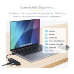 Imagen del StarTech.com Hub USB-C de 4 Puertos, modelo H5C4A-USB-HUB, que ofrece 4 puertos USB-A, es alimentado por el bus y posee protección de sobrecorriente. Ideal para viajes.