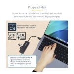 Imagen del StarTech.com Hub USB-C de 4 Puertos, modelo H5C4A-USB-HUB, que ofrece 4 puertos USB-A, es alimentado por el bus y posee protección de sobrecorriente. Ideal para viajes.