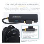 Imagen del StarTech.com Hub USB-C de 4 Puertos, modelo H5C4A-USB-HUB, que ofrece 4 puertos USB-A, es alimentado por el bus y posee protección de sobrecorriente. Ideal para viajes.