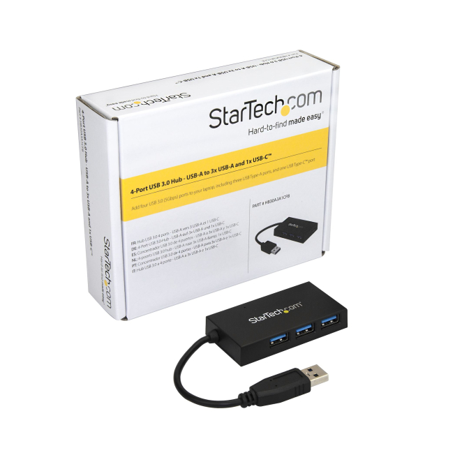 StarTech.com Hub USB 3.0 de 4 Puertos - Hub USB Tipo-A con 1 Puerto USB-C y 3 Puertos USB-A - Alimentación por Bus USB - Hub Adaptador USB 3.2 Gen 1 (5Gbps) - Ladrón USB Portátil 5 Razones para comprar StarTech.com Hub USB 3.0 de 4 Puertos