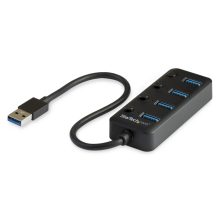 Hub USB 3.0 de StarTech.com con 4 puertos, interruptores individuales de encendido/apagado, USB-A a USB 3.0 Tipo A, USB 3.2 Gen 1 SuperSpeed 5Gbps, portátil, cable de 25cm, SKU HB30A4AIB