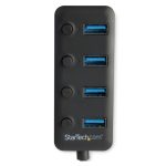 Hub USB 3.0 de StarTech.com con 4 puertos, interruptores individuales de encendido/apagado, USB-A a USB 3.0 Tipo A, USB 3.2 Gen 1 SuperSpeed 5Gbps, portátil, cable de 25cm, SKU HB30A4AIB