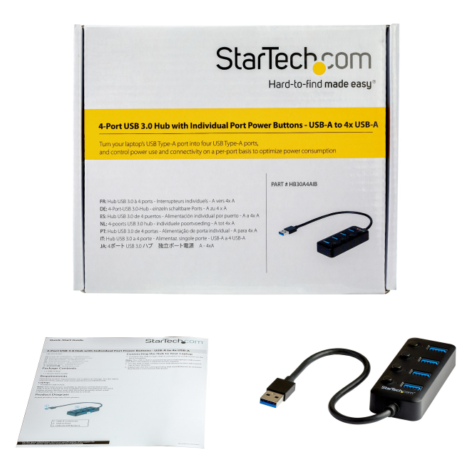StarTech.com Hub Ladrón USB 3.0 4 Puertos - USB-A a USB 3.0 Tipo A con Interruptores Individuales de Encendido/Apagado - USB 3.2 Gen 1 SuperSpeed 5Gbps - Alimentado por el Bus USB - Portátil - Cable de 25cm 3 StarTech.com Hub Ladrón USB 3.0 ideal para profesionales y estudiantes