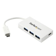 Imagen del StarTech USB-C Hub Blanco con 1 puerto USB-C y 3 puertos USB-A SuperSpeed 5Gbps, SKU HB30C3A1CFBW, ideal para portátiles y dispositivos USB 3.0