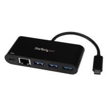 StarTech.com Hub Concentrador USB 3.0 con 3 puertos USB-A, Ethernet Gigabit, entrega de alimentación de 60W, SKU HB30C3AGEPD
