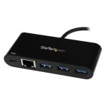 StarTech.com Hub Concentrador USB 3.0 con 3 puertos USB-A, Ethernet Gigabit, entrega de alimentación de 60W, SKU HB30C3AGEPD