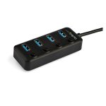 StarTech.com Hub Ladrón USB C de 4 Puertos - Concentrador USB Tipo C a 4 Puertos USB A con Interruptores Individuales de Encendido/Apagado, USB 3.2 Gen 1 SuperSpeed de 5Gbps, SKU HB30C4AIB