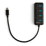 StarTech.com Hub Ladrón USB C de 4 Puertos - Concentrador USB Tipo C a 4 Puertos USB A con Interruptores Individuales de Encendido/Apagado, USB 3.2 Gen 1 SuperSpeed de 5Gbps, SKU HB30C4AIB