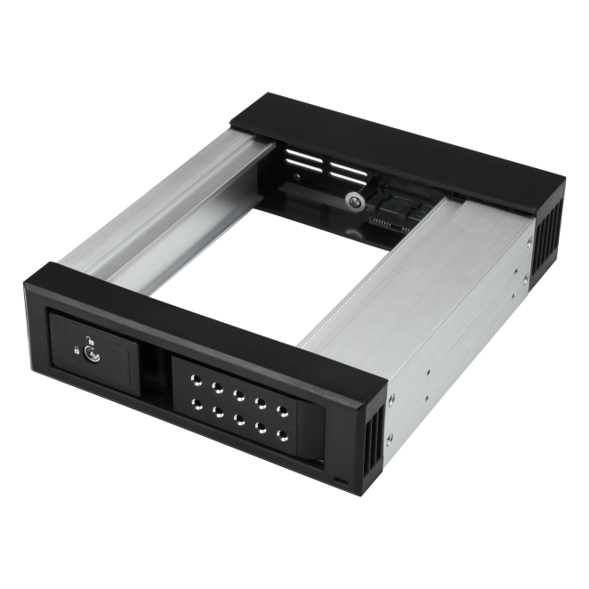 StarTech.com bahía de intercambio en caliente sin bandeja de 5,25 a 3,5 pulgadas de aluminio StarTech.com Bahía de Intercambio en Caliente sin Bandeja de 5,25 pulgadas a 3,5 pulgadas, bahía removible de disco duro para unidades de 3,5 pulgadas SATA/SAS, SKU HSB1SATSASBA