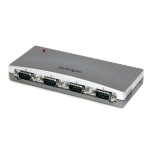 Imagen del StarTech Hub Concentrador USB a 4 Puertos Serie RS232, modelo ICUSB2324, con adaptador DB9 y función de serie.
