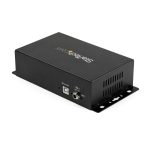 Adaptador y concentrador USB de StarTech con 8 puertos RS232 para uso industrial, modelo ICUSB2328I, montado en una pared con riel DIN