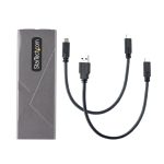 StarTech.com Caja Externa de Aluminio USB-C con velocidad de 10Gbps para NVMe M.2 o SSD M.2 SATA, sin necesidad de herramientas, compatible con NGFF PCIe/SATA, incluye cables USB Tipo C y USB-A, adecuada para tamaños 2230, 2242, 2260, 2280. SKU: M2-USB-C-NVME-SATA