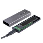 StarTech.com Caja Externa de Aluminio USB-C con velocidad de 10Gbps para NVMe M.2 o SSD M.2 SATA, sin necesidad de herramientas, compatible con NGFF PCIe/SATA, incluye cables USB Tipo C y USB-A, adecuada para tamaños 2230, 2242, 2260, 2280. SKU: M2-USB-C-NVME-SATA