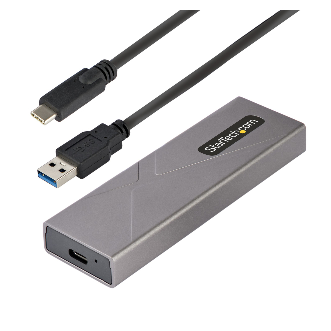 StarTech.com Caja Externa USB-C 10Gbps para SSD NVMe M.2 Sin Herramientas StarTech.com Caja Externa de Aluminio USB-C con velocidad de 10Gbps para NVMe M.2 o SSD M.2 SATA, sin necesidad de herramientas, compatible con NGFF PCIe/SATA, incluye cables USB Tipo C y USB-A, adecuada para tamaños 2230, 2242, 2260, 2280. SKU: M2-USB-C-NVME-SATA