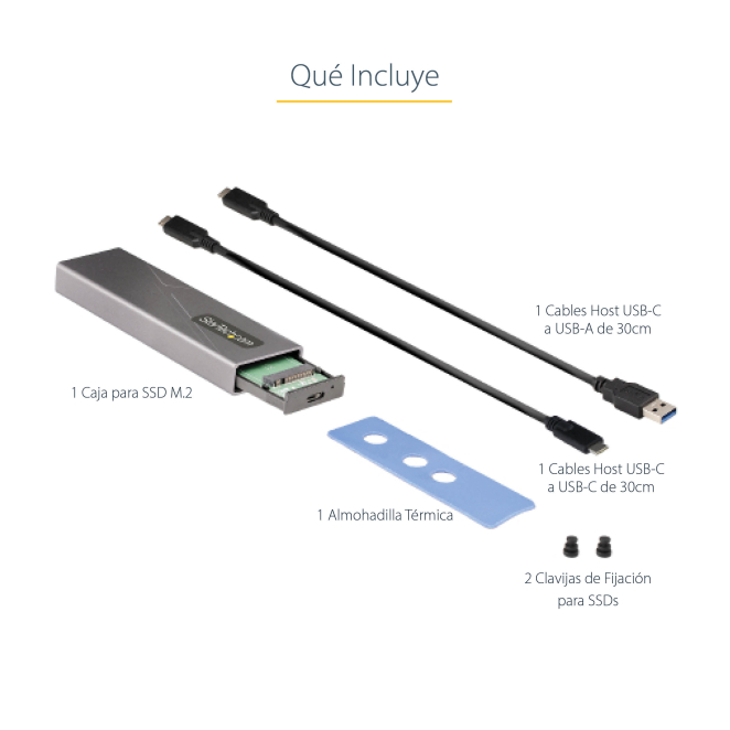 StarTech.com Caja Externa de Aluninio USB-C 10Gbps a NVMe M.2 o SSD M.2 SATA - Sin Herramientas para SSD M.2 NGFF PCIe/SATA - con Cables USB Tipo C o USB-A - 2230/2242/2260/2280 1 StarTech.com Caja Externa de Aluminio USB-C 10Gbps a NVMe M.2 o SSD M.2 SATA