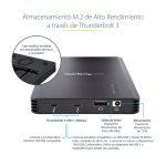Imagen del producto StarTech.com Caja Thunderbolt 3 de 4 Bahías NVMe M.2 para SSD, con 1 Puerto de Vídeo DisplayPort, 2 Thunderbolt 3 a 40gbps y Fuente de Poder de 72W. SKU: M2E4BTB3.