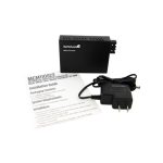 Imagen del conversor de medios StarTech, modelo MCM110SC2EU, que convierte Ethernet RJ45 a fibra óptica multimodo SC con alcance de 2 km.