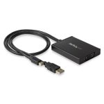 Adaptador StarTech.com de color negro que convierte Mini DisplayPort a DVI de Enlace Doble, modelo MDP2DVID2, alimentado por USB.