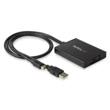 Adaptador StarTech.com de color negro que convierte Mini DisplayPort a DVI de Enlace Doble, modelo MDP2DVID2, alimentado por USB.