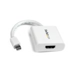 Imagen del adaptador conversor de vídeo StarTech.com de Mini DisplayPort DP a HDMI, compatible con resoluciones 1920x1200, en color blanco. SKU MDP2HDW.