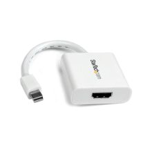 Imagen del adaptador conversor de vídeo StarTech.com de Mini DisplayPort DP a HDMI, compatible con resoluciones 1920x1200, en color blanco. SKU MDP2HDW.