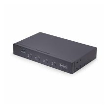 Imagen del StarTech.com Switch KM USB 4 Puertos con Conmutación por Ratón, modelo P4A20132-KM-SWITCH, que permite compartir periféricos en 4 ordenadores con audio de 3,5mm y USB.