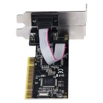 Imagen de la tarjeta adaptadora PCI StarTech.com con 2 puertos serie RS232, SKU PCI2S5502. Compatible con Windows y Linux, incluye controladora serial con puertos DB9.