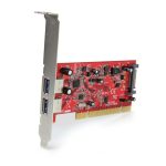 Imagen de la StarTech.com Tarjeta Adaptador PCI USB 3.0 SuperSpeed de 2 puertos con SKU PCIUSB3S22, vista frontal de la tarjeta.