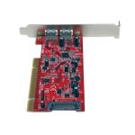 Imagen de la StarTech.com Tarjeta Adaptador PCI USB 3.0 SuperSpeed de 2 puertos con SKU PCIUSB3S22, vista frontal de la tarjeta.