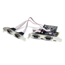 Imagen de la StarTech.com Tarjeta Adaptadora PCI Express PCIe de 4 Puertos Serie RS232 UART 16550 Serial DB9 SKU PEX4S553, diseñada para proporcionar cuatro puertos serie adicionales a su computadora.
