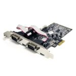 Imagen de la StarTech.com Tarjeta Adaptadora PCI Express PCIe de 4 Puertos Serie RS232 UART 16550 Serial DB9 SKU PEX4S553, diseñada para proporcionar cuatro puertos serie adicionales a su computadora.