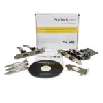 Imagen de la StarTech.com Tarjeta Adaptadora PCI Express PCIe de 4 Puertos Serie RS232 UART 16550 Serial DB9 SKU PEX4S553, diseñada para proporcionar cuatro puertos serie adicionales a su computadora.