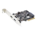 Vista de la tarjeta PCI Express StarTech.com de 2 puertos USB-A 3.2 Gen 2 con velocidad de 10Gbps, compatible con Windows y Linux, SKU PEXUSB312A3