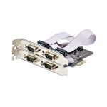 Imagen de la StarTech.com Tarjeta Serie PCI Express de 4 Puertos DB9 - Serial RS232/RS422/RS485 con SKU PS74ADF-SERIAL-CARD. Incluye brackets de perfil bajo y es compatible con Windows y Linux.